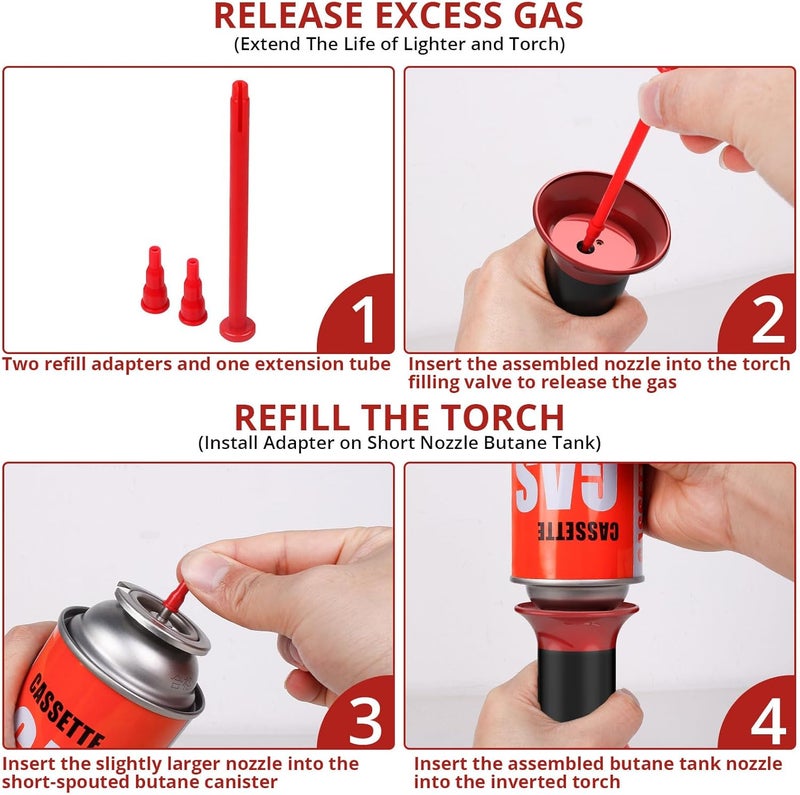Semlos Butane Tank Adapter, 3 Sets Butane Nozzle Tips - Lighter and Torch Refill or Release Adaptor, Gas Refill Adapter for All Nozzle's Gas Tank, Torch, Lighter (Red) - Image 4